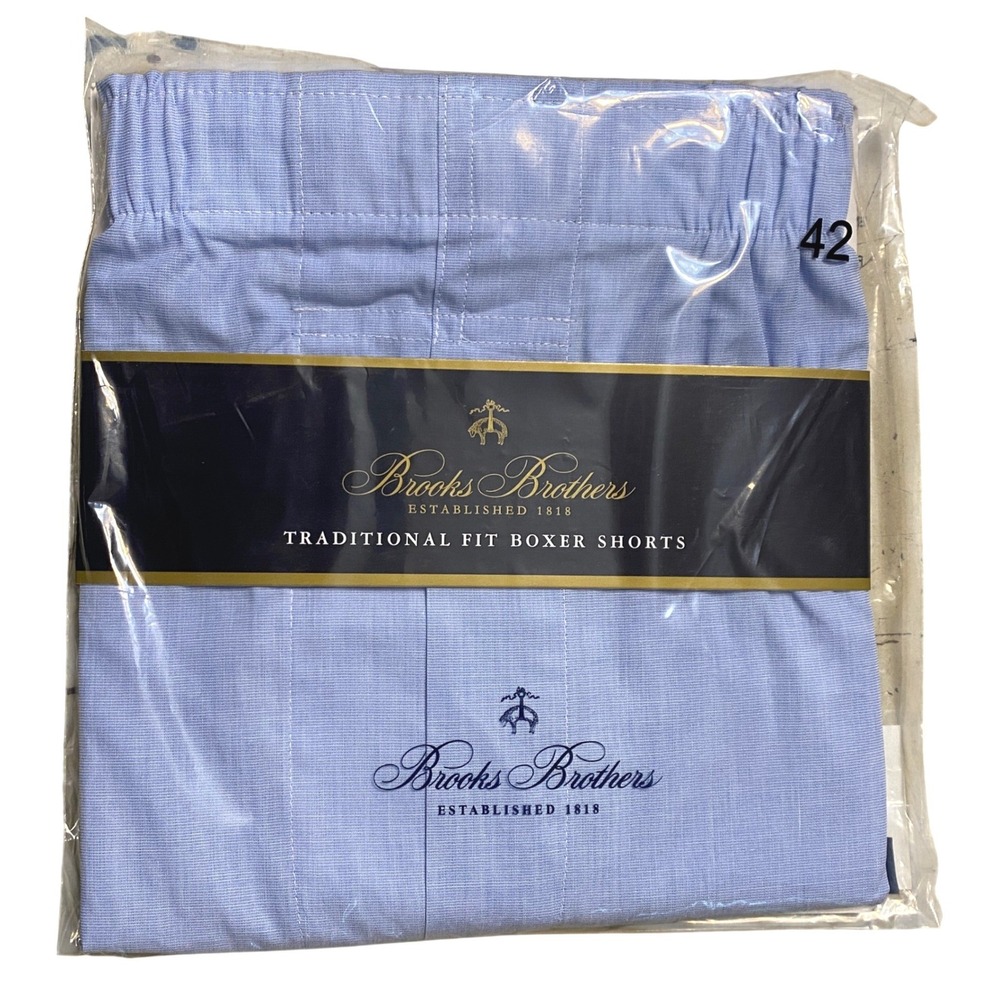 Brooks Brothers Traditional Fit Boxer Shorts Blue Cotton Mens Size 42 XL Preppy